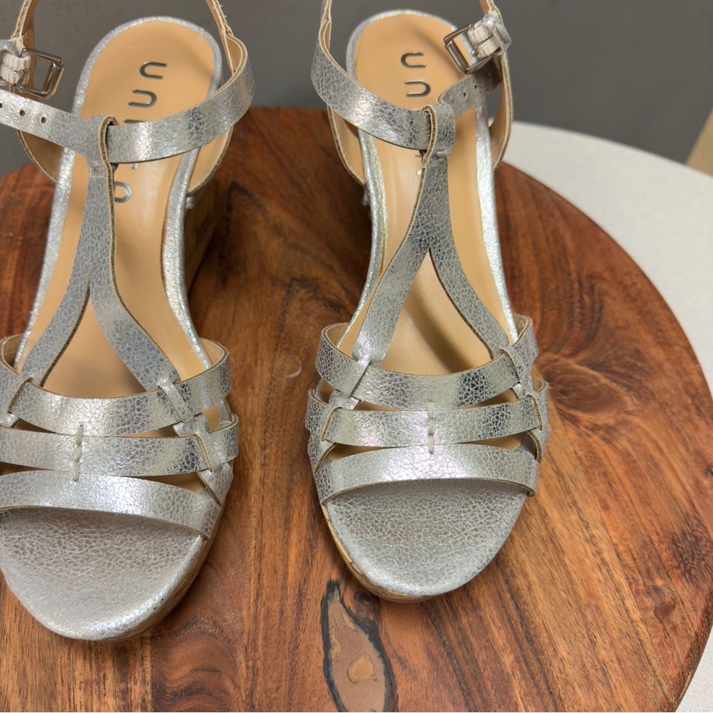 Unisa Silver Strappy Sandals with Slingback wedge‎   / New without box!!